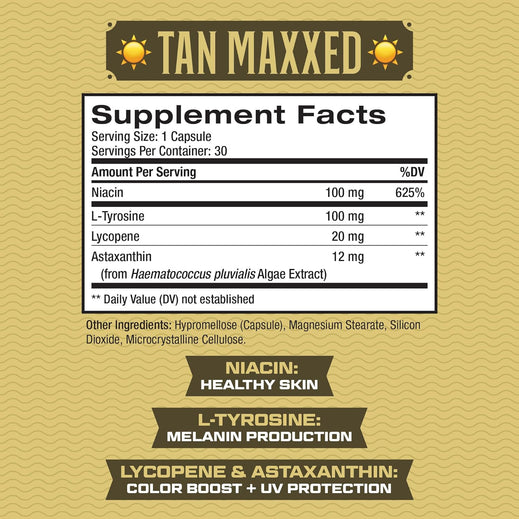 Top Shelf Grind Tan Maxxed, Mens Skin Care and Sunless Tanning, 30 Capsules